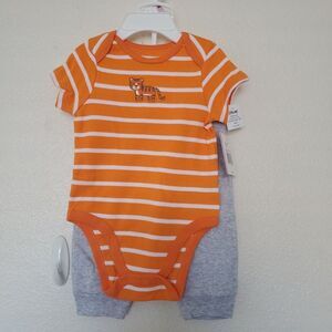 Little Me Tiger Striped Orange Bodysuit Gray Pants + Hat 9 Months Baby Boy